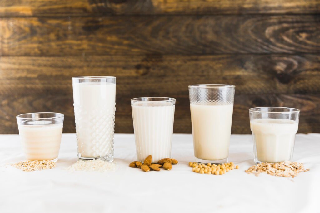 milk different types glasses cereals