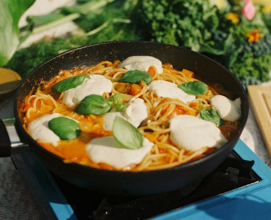 Esparguete de Tofu Cremoso e Cogumelos